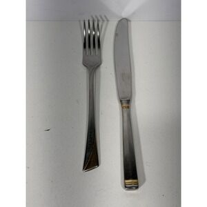 Dalia Spain 18-10 Stainless Flatware Dinner Fork and Knife Gold Accents 2pc Set